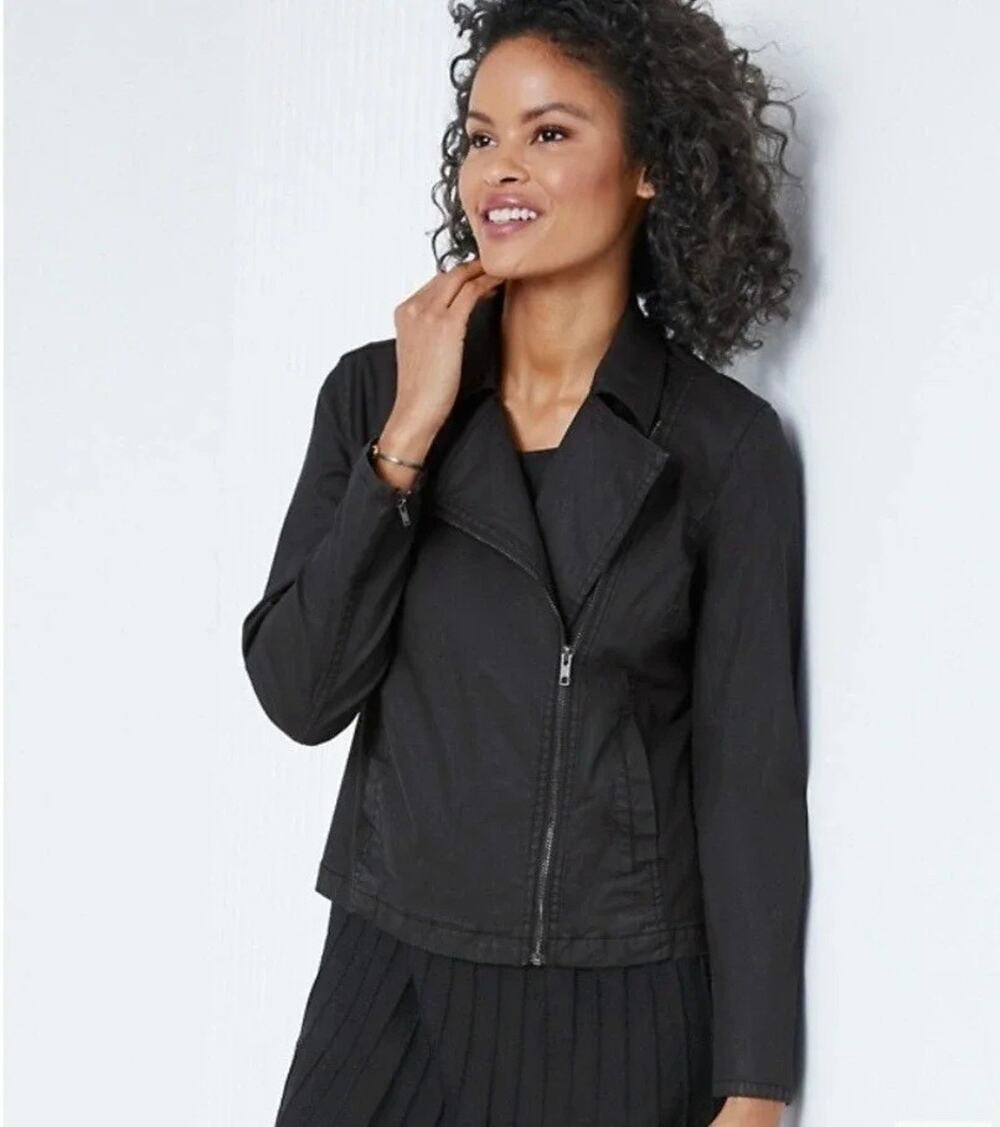 Eileen Fisher Asymmetric Coated Organic Cotton Moto Jacket Small NEW